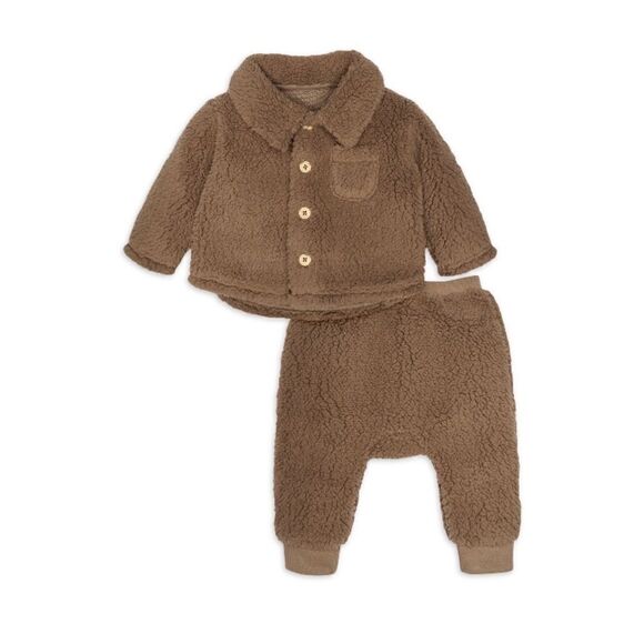 Baby Boy Microplush Cozy Collared Long Sleeve Top Pant Outfit 2-Pc Set Size 18M - Picture 3 of 11